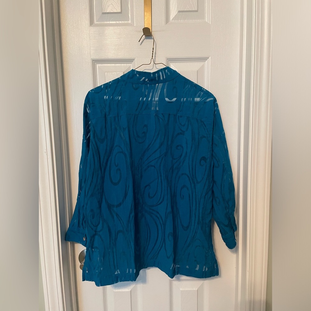 Chico's Sheer Teal Button Down Blouse - image 2